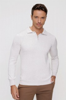 Men Beige Dynamic fit Basic Polo Collar Knitwear Sweater 100345109