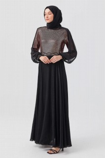 Daily Dress - Women's Sequined Sleeves Chiffon Evening Dress 100342693 - Turkey