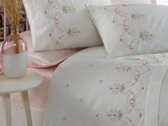 Lace Lisa Embroidered Cotton Satin Duvet Cover Set Cream Powder 100259758