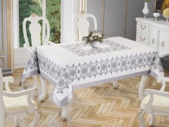 Rectangle Table Cover - Cross-stitch Printed Sultan Table Cloth Silver 160x300 Cm 100259913 - Turkey