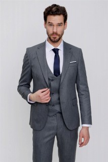 Men's Gray Striped Vest Slim Fit Slim Fit 6 Drop Suit 100350697