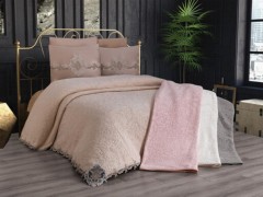 Bed Covers - Roman French Guipure Blanket Set Cappucino 100331382 - Turkey
