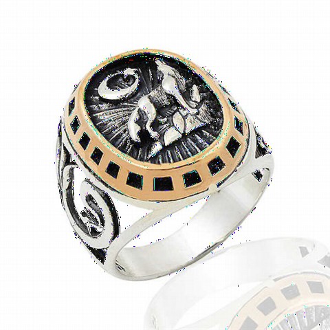 Animal Rings - Three Dimensional Gray Wolf Patterned Silver Men's Ring 100348854 - Turkey