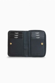 Double Sided Zipper Matte Black Women's Wallet 100345900