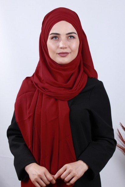 Woman - 4 Draped Hijab Shawl Claret Red 100285075 - Turkey