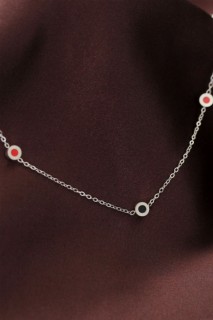Necklaces - Steel Silver Color Chain Double Color Minimal Oval Design Necklace 100319814 - Turkey