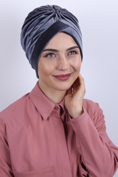 Woman - Velvet Nevru Bonnet Anthracite 100283085 - Turkey