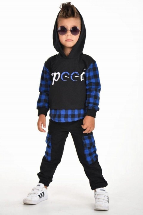Boy Clothing - Junge Speed ????Letter Plaid Blue Trainingsanzug 100326880 - Turkey
