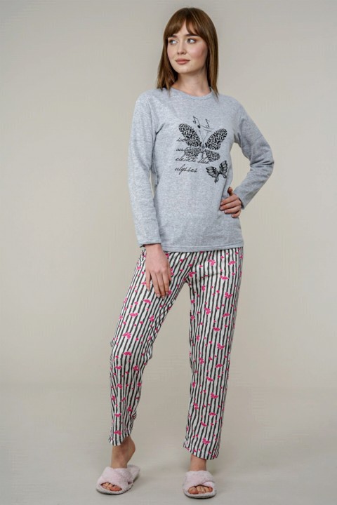 Pajamas - Women's Butterfly Patterned Pajamas Set 100325714 - Turkey