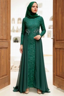 Evening & Party Dresses - Green Hijab Evening Dress 100332915 - Turkey