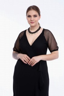 Plus Size Scuba Short Sleeve Top Tulle Frilly Detailed Evening Dress Black 100276774