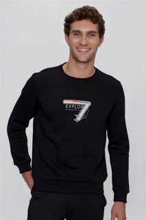 T-Shirt - Men's Black Crew Neck Printed Casual Cut Sweat Shirt 100350917 - Turkey