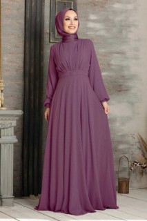 Evening & Party Dresses - Dusty Rose Hijab Evening Dress 100300115 - Turkey