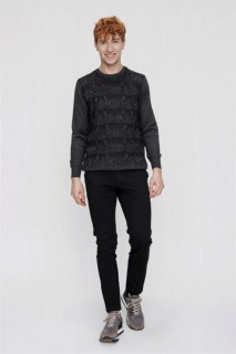 Men's Anthracite Cycling Crew Neck Dynamic Fit Comfortable Cut Patterned Knitwear Sweater 100345121