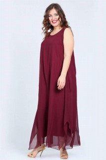 Large Size Women's Casual Cut Chiffon Evening Dress Claret Red 100276003