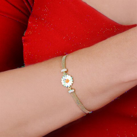 Daisy Enamel Zircon Stone Women's Sterling Silver Bracelet Gold 100349643