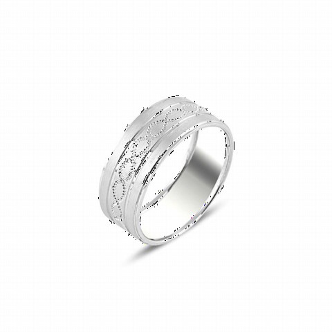 Men - Plain Model Infinity Motif Embroidered Silver Wedding Ring 100347017 - Turkey