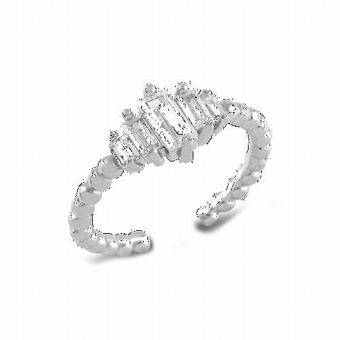 Rings - Baguette Stone Women's Silver Silver Ring 100349182 - Turkey