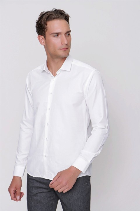 Men Clothing - Men's White Saldera Slim Fit Slim Fit Straight Long Sleeve Shirt 100350891 - Turkey