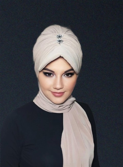 Woman Bonnet & Hijab - Ready Made Practical Hat with Stones 100283178 - Turkey