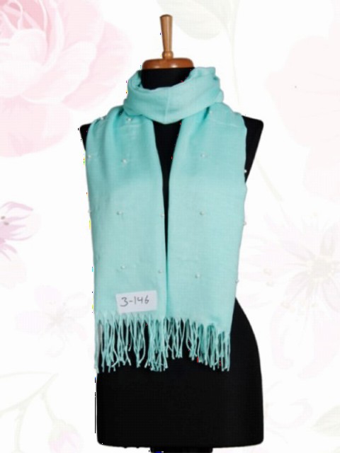 Pashmina with Pearl - Turquoise clair / code : 3-146 - Turkey