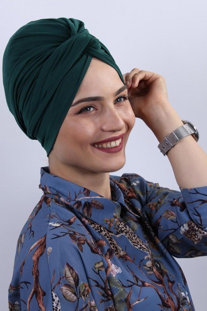 Woman Bonnet & Turban - Dolama Bonnet Emerald Green 100285255 - Turkey