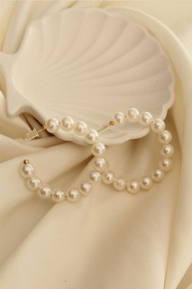 Earrings - Medium Size Pearl Stone Hoop Earrings 100319994 - Turkey