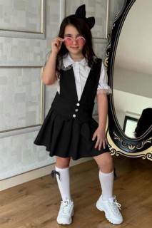 Outwear - Mädchen Spitze besticktes Kurzarmhemd 4-teiliges schwarzes Gilet 100328717 - Turkey