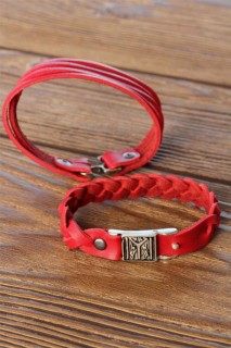 Patterned Metal Accessory Red Leather Men's Bracelet Combination 100318709