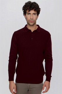 Men's Claret Red Trend Dynamic Fit Comfortable Cut Polo Neck Knitwear Sweater 100345158