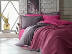 Bedding - Lace Violet Double Pique Set With Pompom Beige 100332225 - Turkey