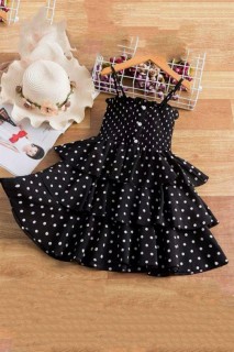 Girl's Skirt Frilly Bandana and Straw Hat Black Polka Dot Dress 100344648