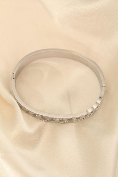 Steel Zircon Stone Comma Detail Cuff Bracelet 100319746