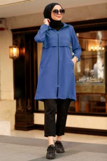 Coat - Manteau Hijab bleu İndigo 100339134 - Turkey