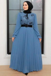 Woman Clothing - Indigoblaues Hijab-Kleid 100341483 - Turkey