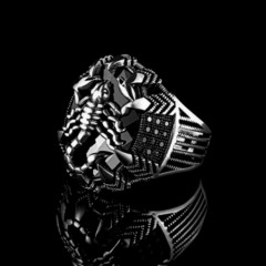Black Zircon Stone Scorpion Motif Sterling Silver Ring 100346464