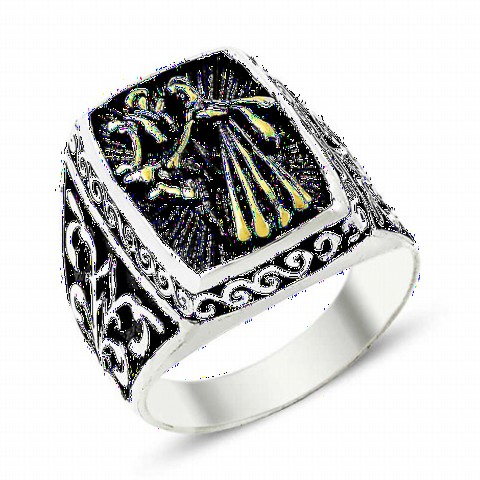 Others - Circassian Dance Motif Patterned Silver Men's Ring 100348996 - Turkey