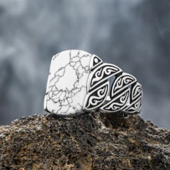 mix - White Turquoise Stone Motif Sterling Silver Ring 100346383 - Turkey