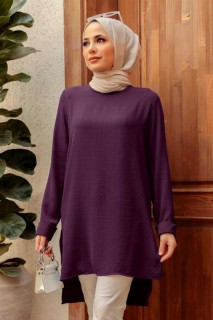 Woman Clothing - Plum Color Hijab Tunic 100340137 - Turkey