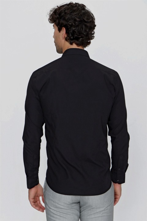 Men's Black Basic Slim Fit Slim Fit Shirt 100351029