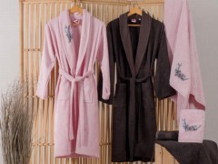Home Product - Cottonbox Bamboo 3D Embroidered Family Bathrobe Set Perla Pink Anthracite 100331266 - Turkey