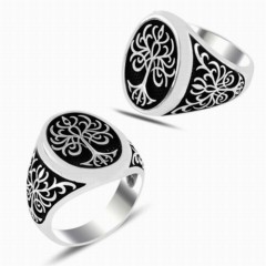 Stoneless Rings - Tree of Life Embroidered Side Patterned Silver Ring 100347852 - Turkey
