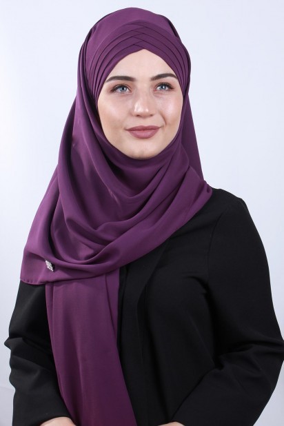 Woman - 4 Draped Hijab Shawl Purple 100285083 - Turkey