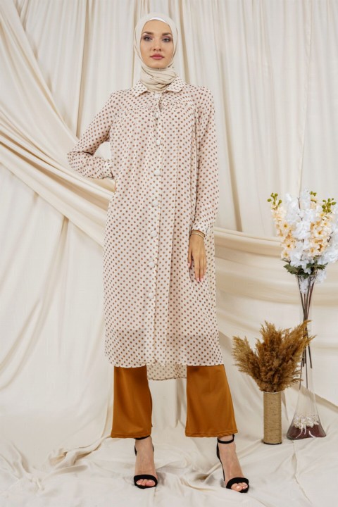 Women's Polka Dot Patterned Buttoned Tunic 100342646