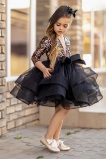Girls' Half Sleeve Skirt Fluffy Tulle Pulpeau Black Evening Dress 100328474
