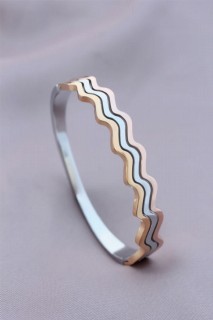 Woman - 316L Tarnish Steel Mix Color Curved Women's Cuff Bracelet 100319472 - Turkey