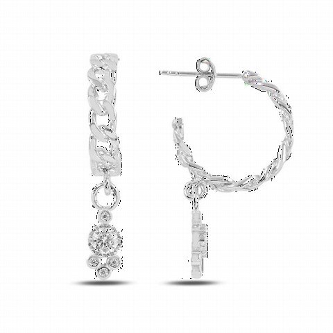 Jewelry & Watches - Chain Model Silver Earrings With Zircon Stone 100347118 - Turkey