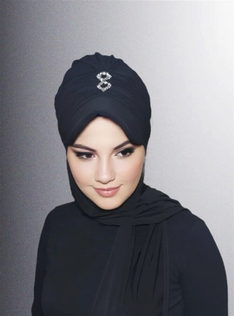 Woman Bonnet & Hijab - Ready Made Practical Hat with Stones 100283179 - Turkey