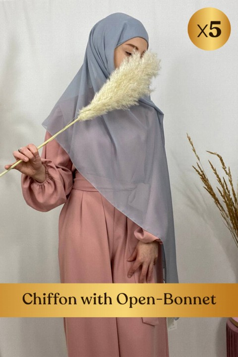 Woman Bonnet & Hijab - Chiffon with Open-Bonnet - 5 pcs in Box 100352654 - Turkey