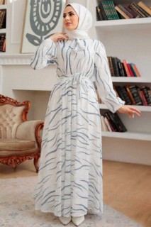 Woman Clothing - Robe Hijab Bleu Indigo 100341453 - Turkey